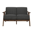 Indy 51 Inch Loveseat- Brown Rubberwood Angled Frame- Textured Gray Fabric