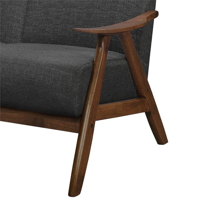 Indy 51 Inch Loveseat- Brown Rubberwood Angled Frame- Textured Gray Fabric