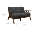 Indy 51 Inch Loveseat- Brown Rubberwood Angled Frame- Textured Gray Fabric