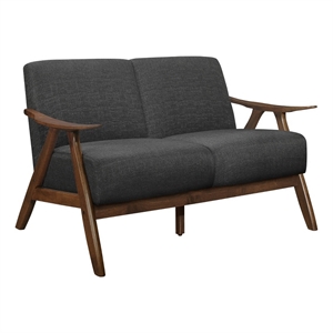 Indy 51 Inch Loveseat- Brown Rubberwood Angled Frame- Textured Gray Fabric
