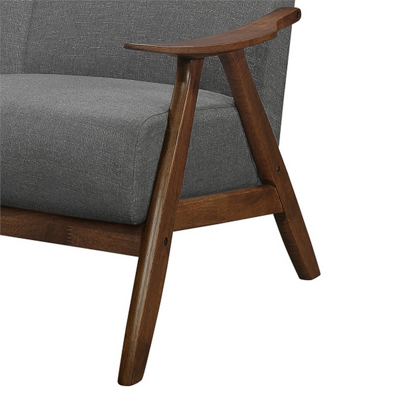 Indy 51 Inch Loveseat- Brown Wood Angled Frame- Textured Light Gray Fabric