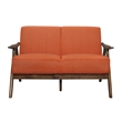 Indy 51 Inch Loveseat- Brown Wood Angled Frame- Textured Orange Fabric