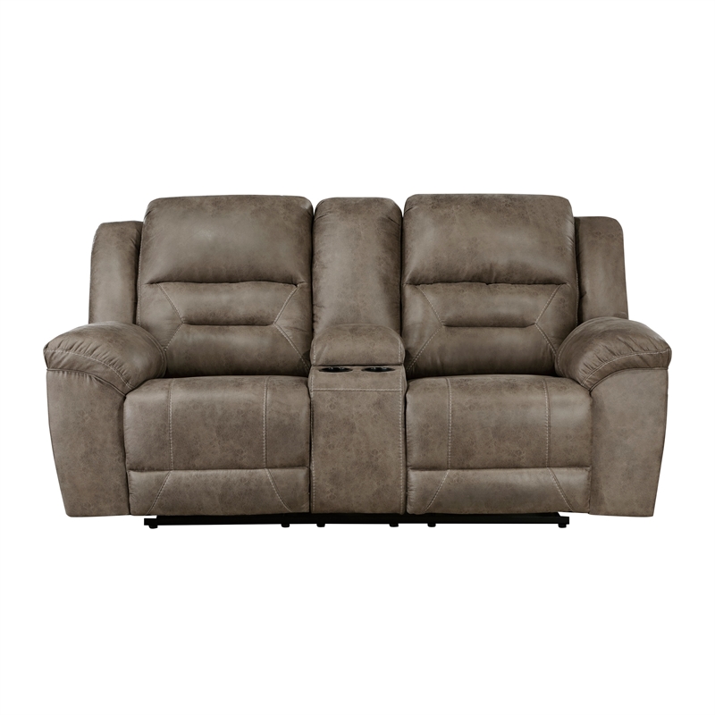 Henry 81 Inch Dual Manual Recliner Loveseat Brown Microfiber- Solid Wood