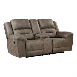 Henry 81 Inch Dual Manual Recliner Loveseat Brown Microfiber- Solid Wood