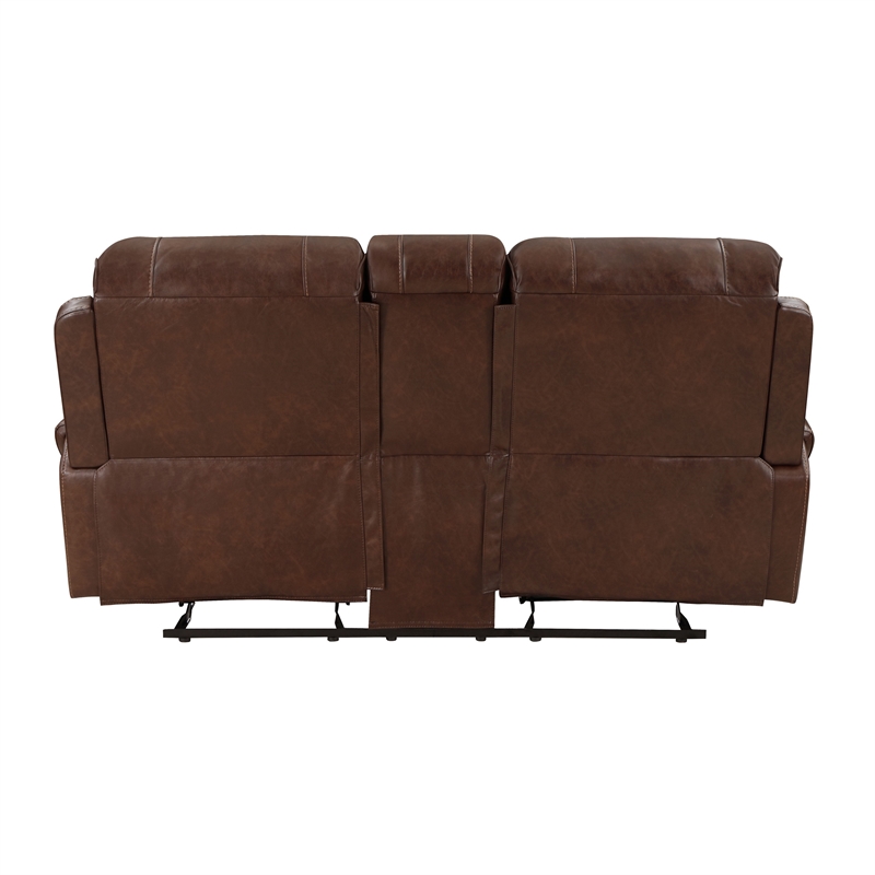 Dean 76 Inch Dual Manual Recliner Loveseat- Cupholders- Brown Faux Leather