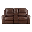 Dean 76 Inch Dual Manual Recliner Loveseat- Cupholders- Brown Faux Leather