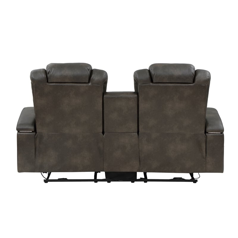 Mia 72 Inch Power Double Recliner Loveseat- Gray Faux Leather- LED- USB