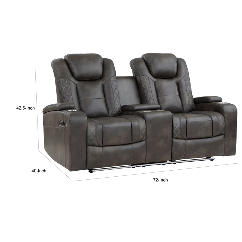 Mia 72 Inch Power Double Recliner Loveseat- Gray Faux Leather- LED- USB