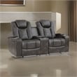 Mia 72 Inch Power Double Recliner Loveseat- Gray Faux Leather- LED- USB