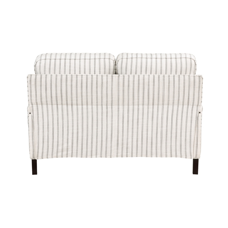 Claire 54 Inch Loveseat- Beige Gray Polyester Pinstripes Design- Solid Wood