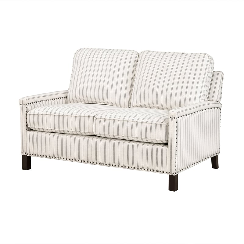 Claire 54 Inch Loveseat- Beige Gray Polyester Pinstripes Design- Solid Wood