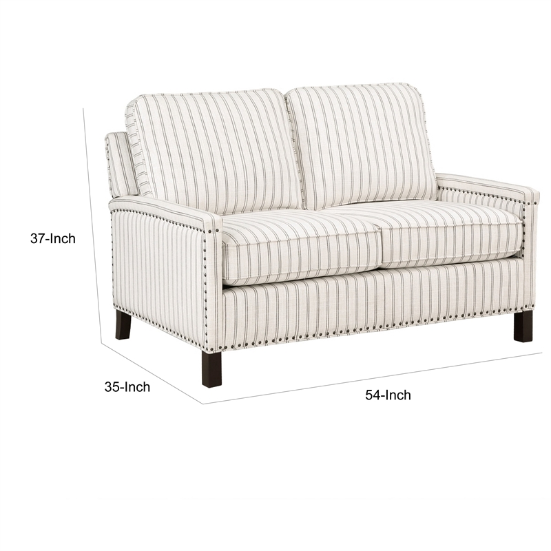 Claire 54 Inch Loveseat- Beige Gray Polyester Pinstripes Design- Solid Wood