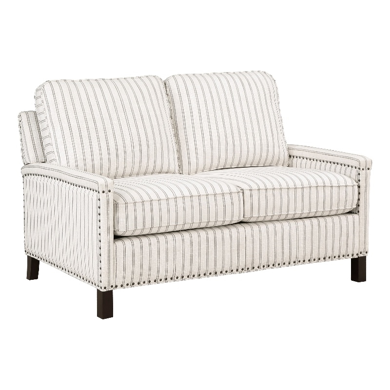 Claire 54 Inch Loveseat- Beige Gray Polyester Pinstripes Design- Solid Wood