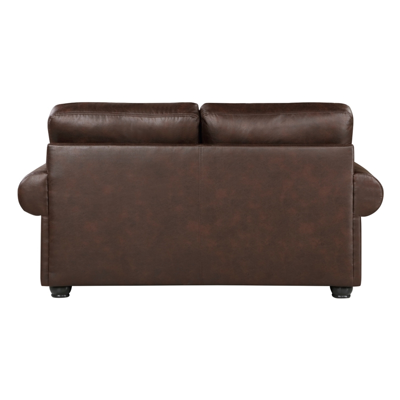 Jade 72 Inch Loveseat- Rich Brown Microfiber- 4 Pillows Soft Cushions- Wood