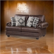 Jade 72 Inch Loveseat- Rich Brown Microfiber- 4 Pillows Soft Cushions- Wood