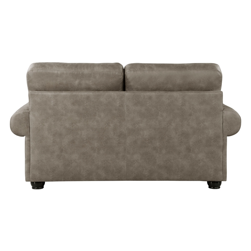 Jade 72 Inch Loveseat- Taupe Brown Microfiber- 4 Pillows- Cushioned- Wood