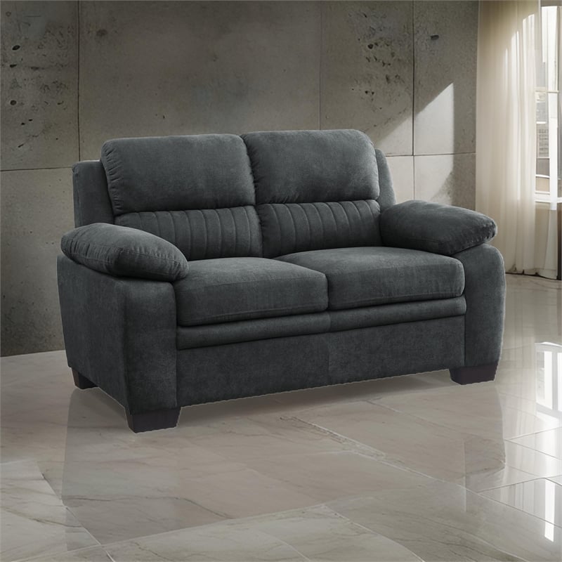 Hugh 58 Inch Loveseat- Dark Gray Polyester- Foam Cushioned- Solid Wood