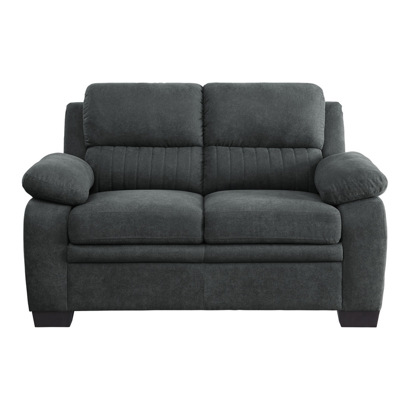 Hugh 58 Inch Loveseat- Dark Gray Polyester- Foam Cushioned- Solid Wood