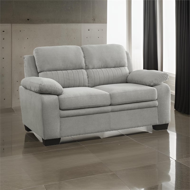 Hugh 58 Inch Loveseat- Gray Polyester- Soft Foam Cushioned- Solid Wood
