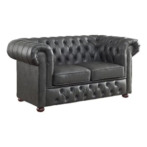 Ivey 67 Inch Loveseat- Gray Faux Leather- Tufted- Chesterfield- Solid Wood