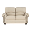 Kia 63 Inch Loveseat- Cream Top Grain and Faux Leather- Brown Solid Wood