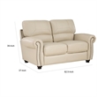 Kia 63 Inch Loveseat- Cream Top Grain and Faux Leather- Brown Solid Wood