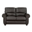 Kia 63 Inch Loveseat- Dark Brown Top Grain and Faux Leather- Solid Wood