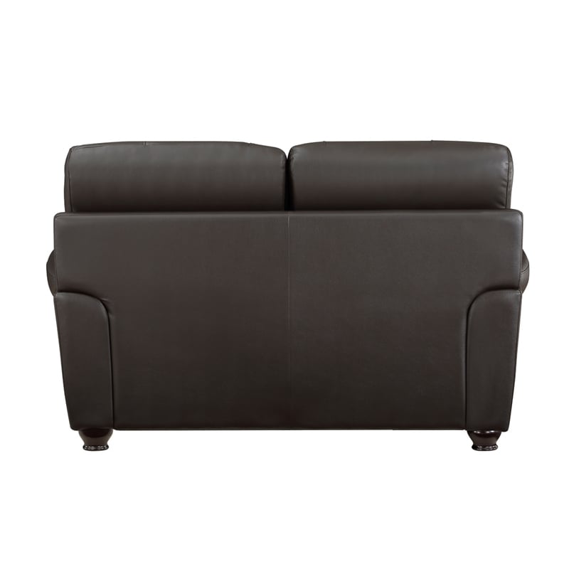 Kia 63 Inch Loveseat- Dark Brown Top Grain and Faux Leather- Solid Wood