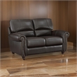 Kia 63 Inch Loveseat- Dark Brown Top Grain and Faux Leather- Solid Wood