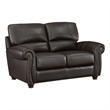 Kia 63 Inch Loveseat- Dark Brown Top Grain and Faux Leather- Solid Wood