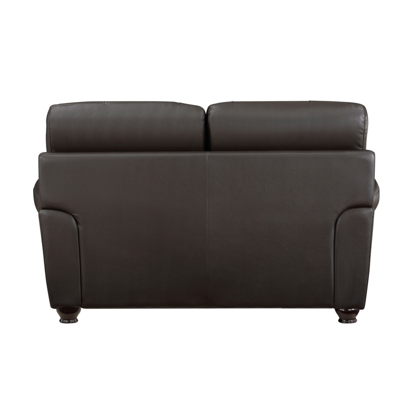 Kia 63 Inch Loveseat- Dark Brown Top Grain and Faux Leather- Solid Wood