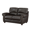 Kia 63 Inch Loveseat- Dark Brown Top Grain and Faux Leather- Solid Wood