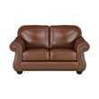 Boro 64 Inch Loveseat- Rich Brown Top Grain and Faux Leather- Solid Wood