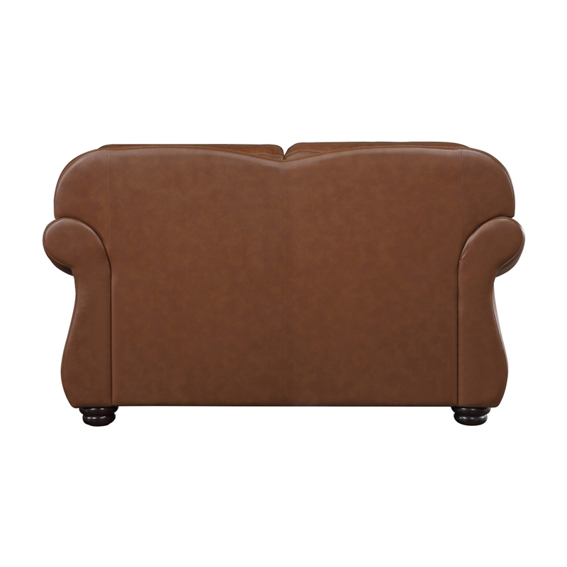 Boro 64 Inch Loveseat- Rich Brown Top Grain and Faux Leather- Solid Wood