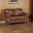 Boro 64 Inch Loveseat- Rich Brown Top Grain and Faux Leather- Solid Wood