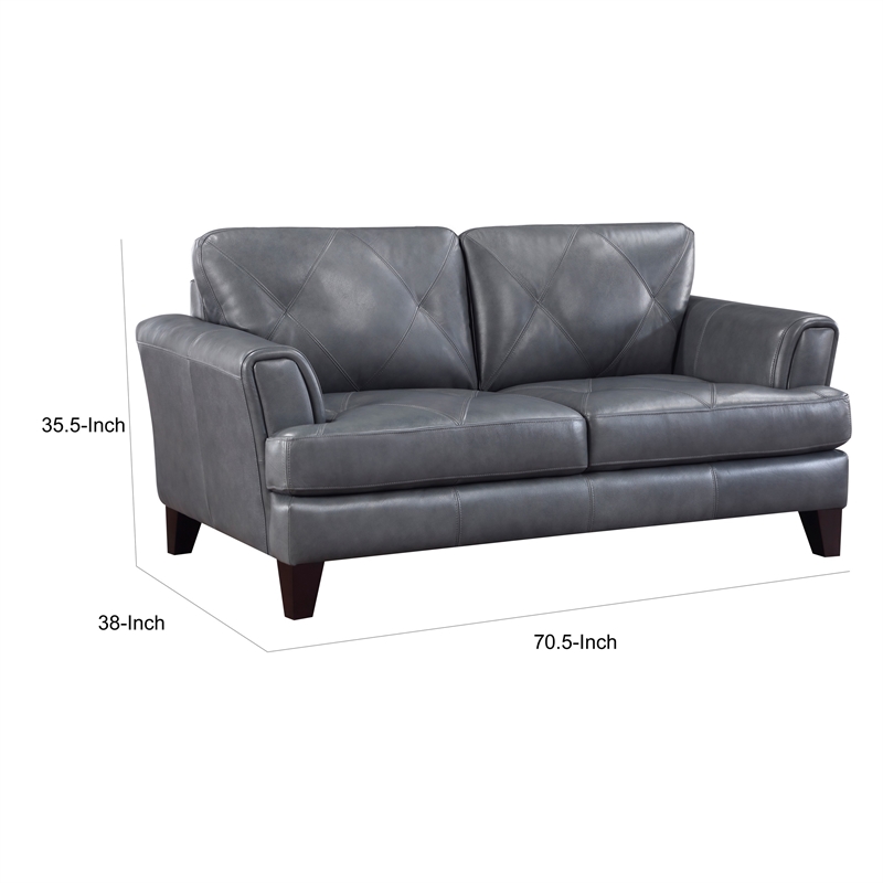 Lisa 71 Inch Loveseat- Gray Top Grain and Split Leather Brown Solid Wood