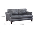 Lisa 71 Inch Loveseat- Gray Top Grain and Split Leather Brown Solid Wood