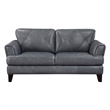 Lisa 71 Inch Loveseat- Gray Top Grain and Split Leather Brown Solid Wood