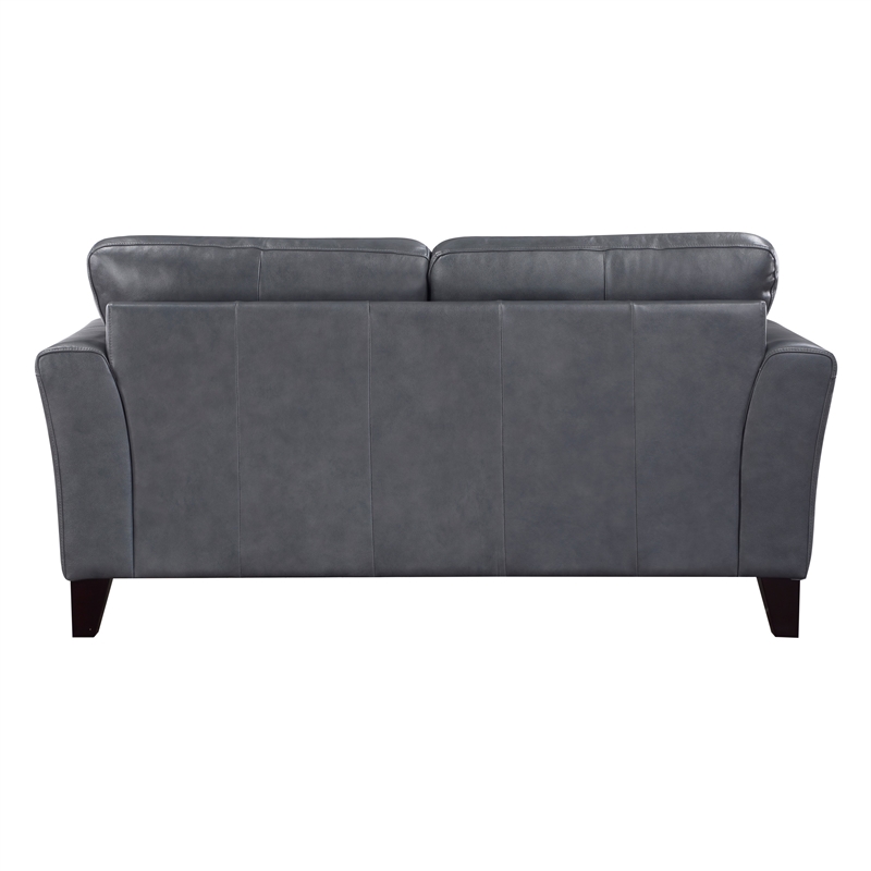 Lisa 71 Inch Loveseat- Gray Top Grain and Split Leather Brown Solid Wood