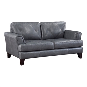 Lisa 71 Inch Loveseat- Gray Top Grain and Split Leather Brown Solid Wood