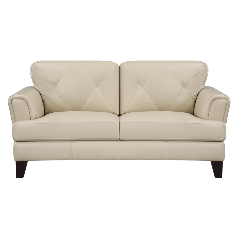 Lisa 71 Inch Loveseat- Cream Top Grain and Split Leather Brown Solid Wood