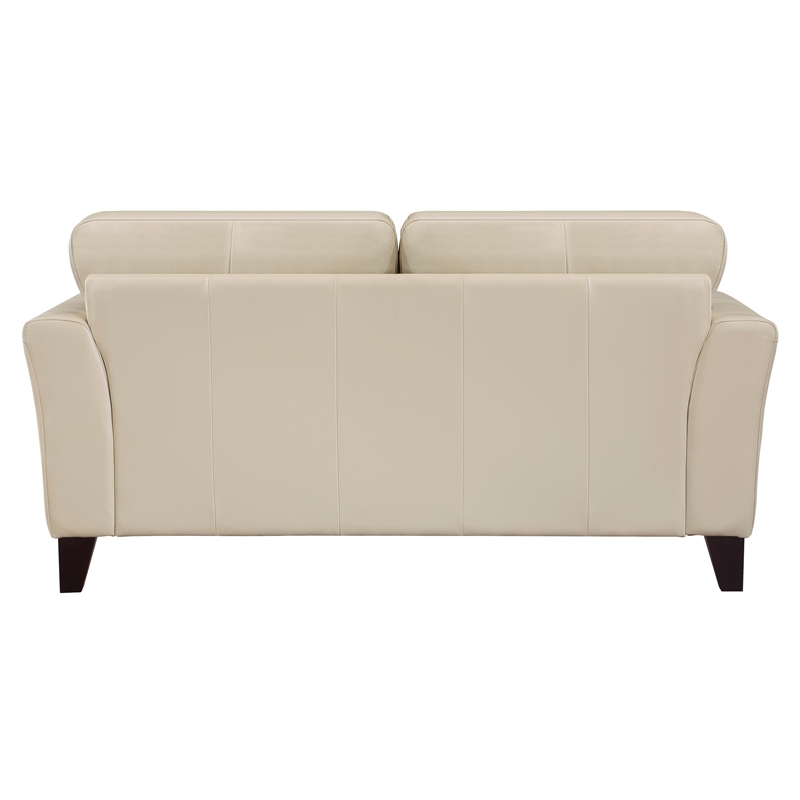Lisa 71 Inch Loveseat- Cream Top Grain and Split Leather Brown Solid Wood