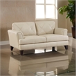Lisa 71 Inch Loveseat- Cream Top Grain and Split Leather Brown Solid Wood