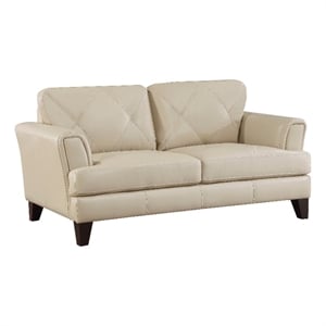 Lisa 71 Inch Loveseat- Cream Top Grain and Split Leather Brown Solid Wood