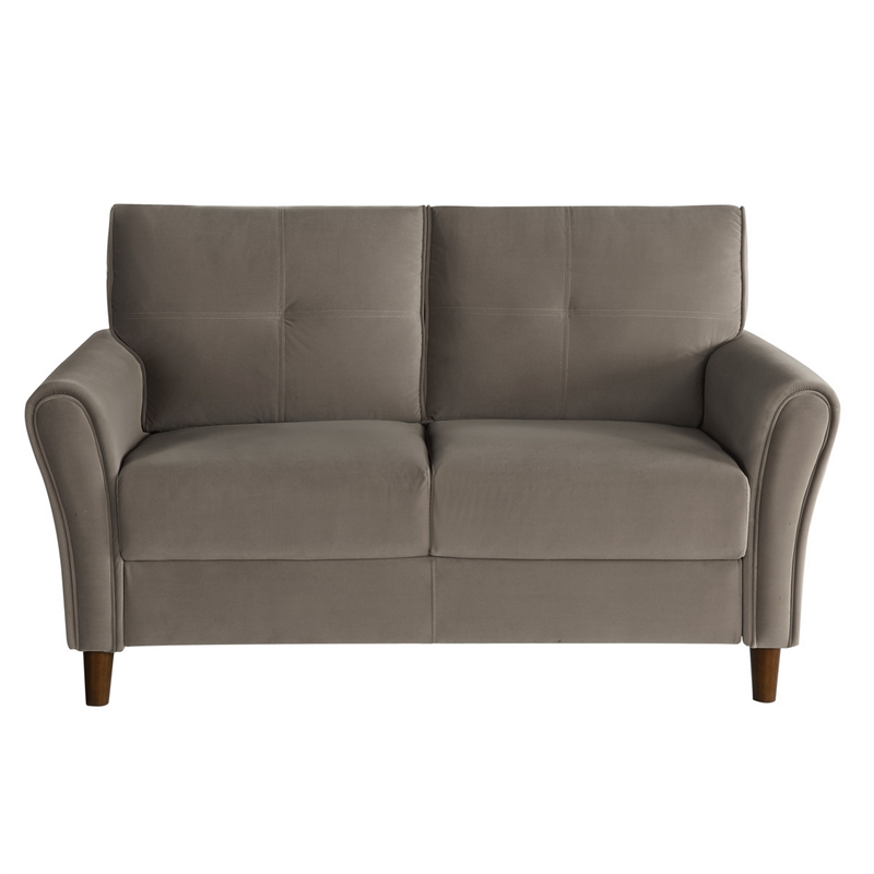 Sarah 57 Inch Loveseat- Brown Velvet- Tufted- Reversible Cushions- Wood
