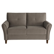 Sarah 57 Inch Loveseat- Brown Velvet- Tufted- Reversible Cushions- Wood