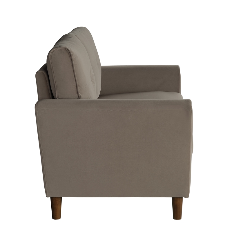 Sarah 57 Inch Loveseat- Brown Velvet- Tufted- Reversible Cushions- Wood
