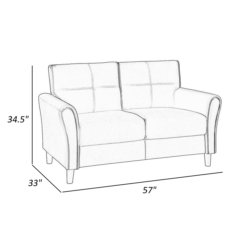 Sarah 57 Inch Loveseat- Brown Velvet- Tufted- Reversible Cushions- Wood