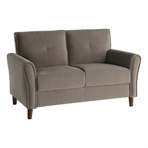 Sarah 57 Inch Loveseat- Brown Velvet- Tufted- Reversible Cushions- Wood