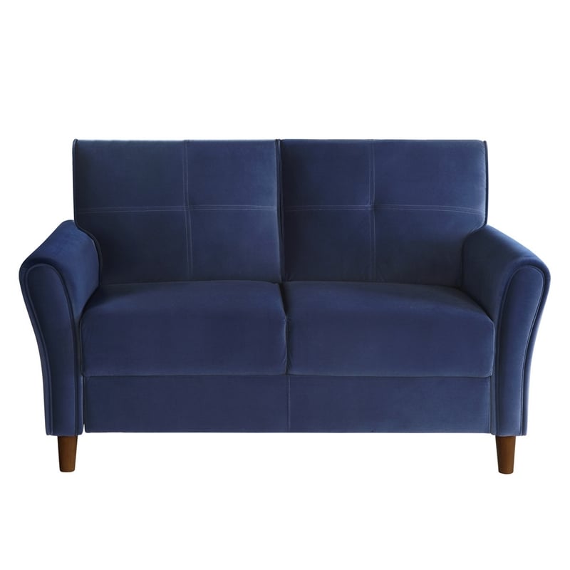 Sarah 57 Inch Loveseat- Blue Velvet- Stitch Tufting- Reversible Cushions